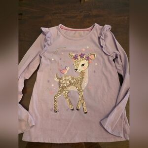 Girls' Lavender Deer Graphic Long Sleeve Top